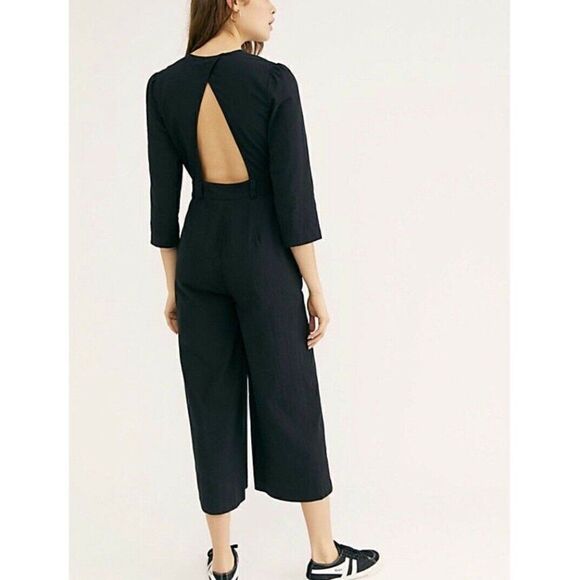 NWT FREE PEOPLE ENDLESS SUMMER Sz XS BACK INTO IT ONE PIECE JUMPSUIT BLACK - Picture 1 of 3